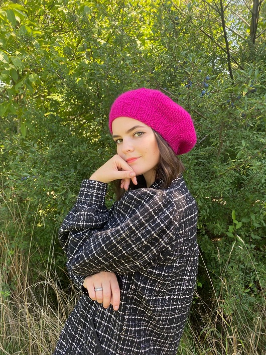 czapki damskie Ręcznie dziergany beret Fuksja