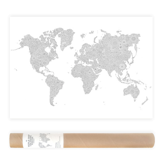 Mapa Świata,Kwiaty - Plakat do Kolorowania Anna Grunduls Design