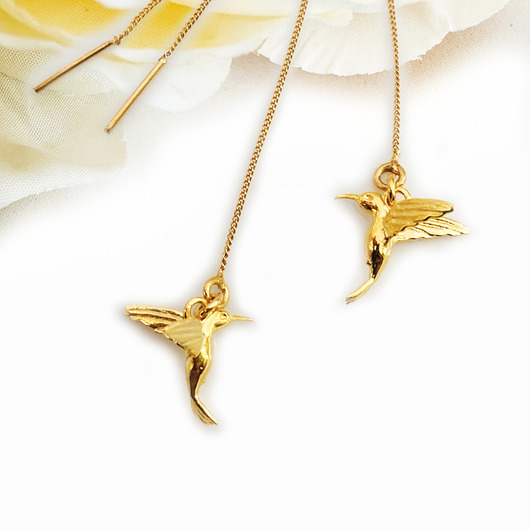 kolczyki pozłacane KOLCZYKI złote kolibry, z kolibrem, małe ptaszki