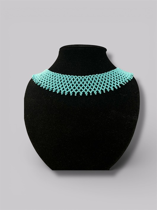 kolie Krywulka łemkowska turkus, naszyjnik ażurowy z koralików folk