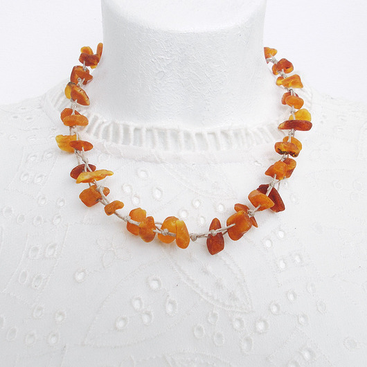 kolie Matowe bursztyny Naszyjnik lniany