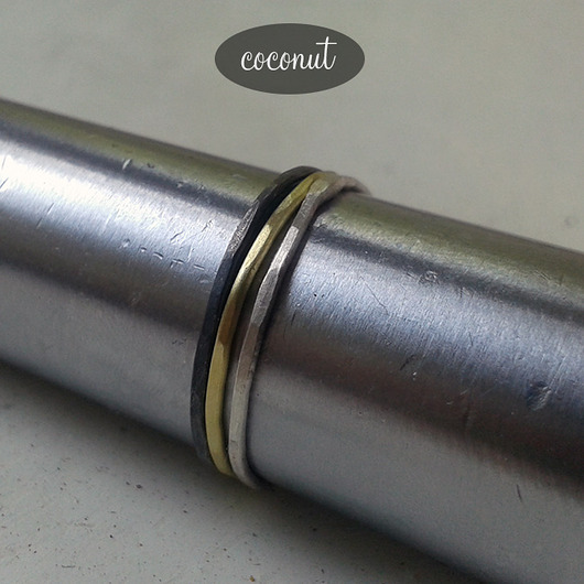 pierścionki srebrne 3 obrączki SLIM srebro, mosiądz - komplet