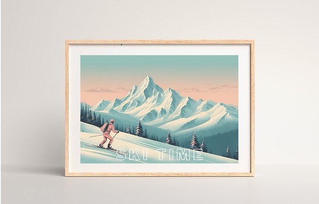 plakaty PLAKAT GÓRY narty SKI zimowy grafika
