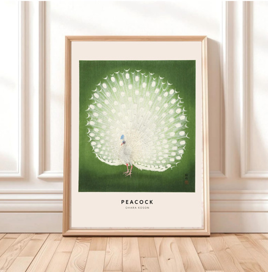 plakaty PLAKAT Paw, dekoracja ścienna,  vintage rycina japońska z pawiem