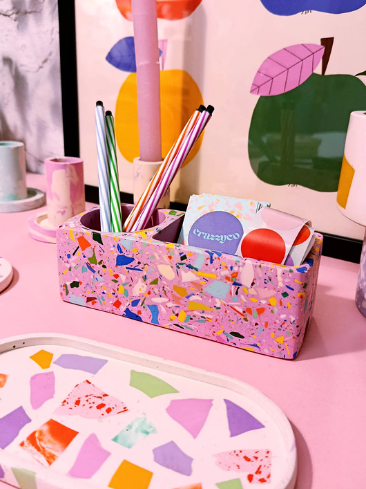 pokrowce i etui - organizery Organizer na biurko, kosmetyki, akcesoria, lastryko, różowy