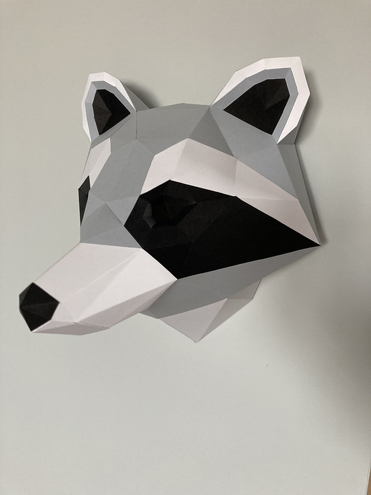 Szop Enot głowa origami na ścianę papier Papersign
