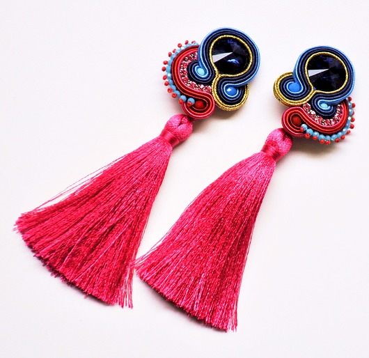 kolczyki soutache Sutaszowe kolczyki GRANATE z CHWOSTAMI