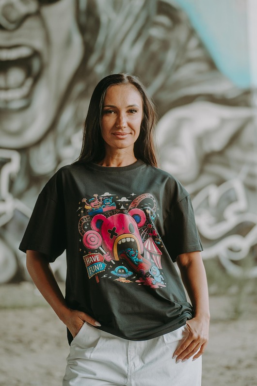 t-shirt damskie T-shirt oversize Teddyland czarna