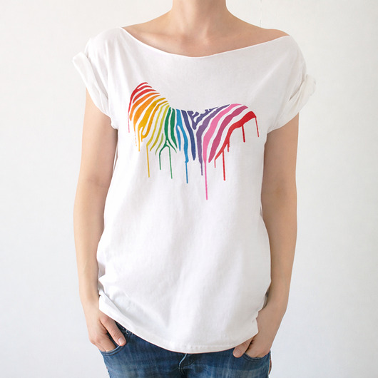 t-shirt damskie Tęczowa zebra Biały Oversize