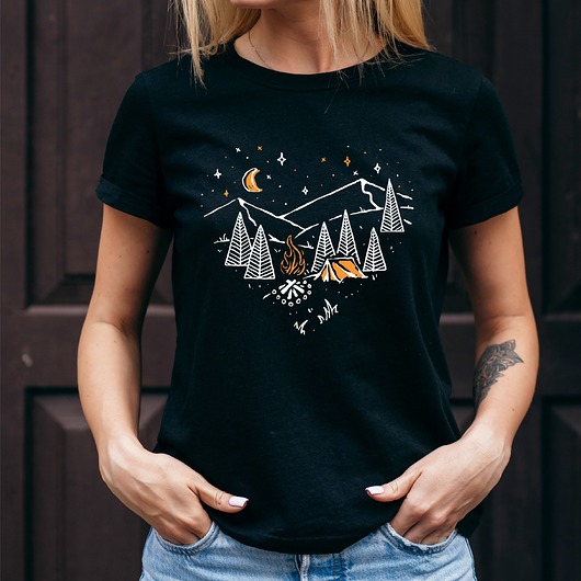 t-shirt damskie Koszulka damska czarna  Camping