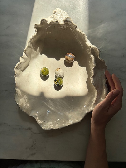 talerze, miski Ceramiczna Patera na Owoce Ostryga XXL Pearl White