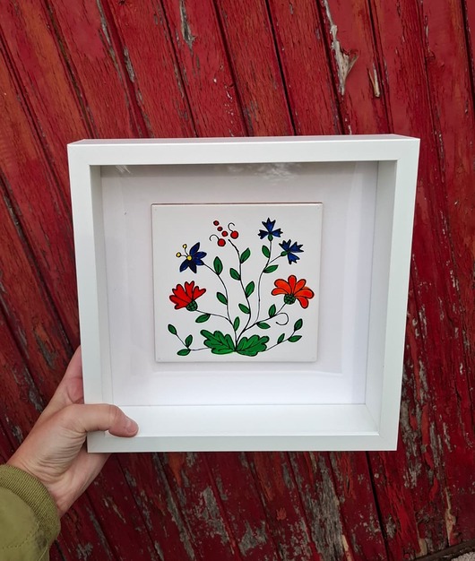 inne Kafelek ozdobny kociewski w ramie, ręcznie malowany, 25 cm x 25 cm.