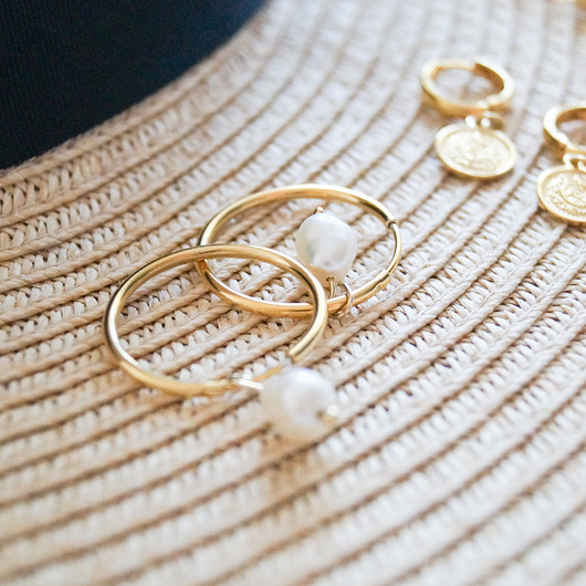 Kolczyki pozłacane Midi Pearl Hoops BlueBird Bracelets