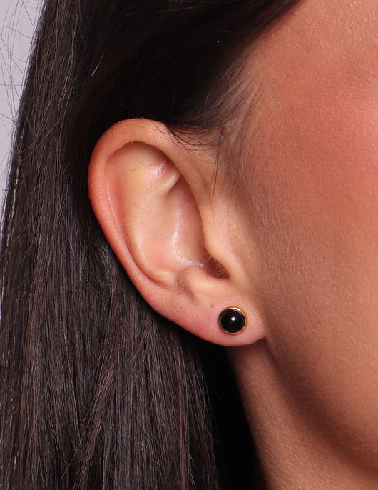 kolczyki pozłacane Kolczyki pozłacane sztyfty  - czarny obsydian