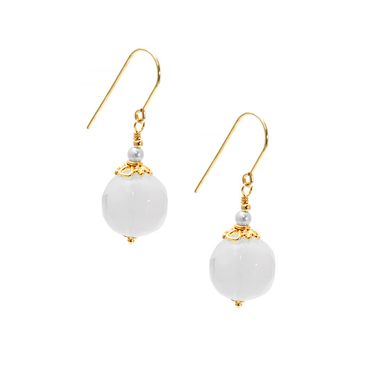 kolczyki pozłacane Kolczyki z opalitem i perłą  złote kolczyki z białym opalem  SREBRO 925