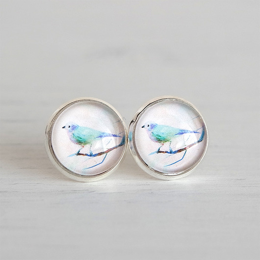 kolczyki szklane Kolczyki - Turkusowy ptaszek - sztyfty, małe