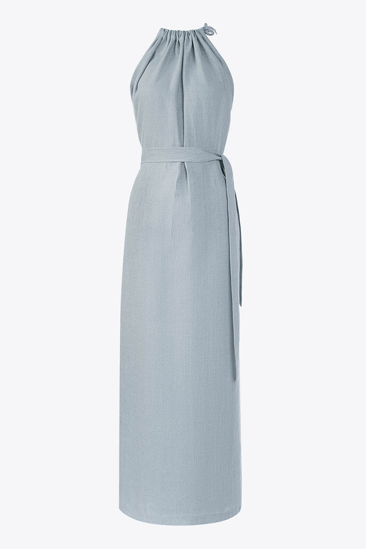 sukienki maxi damskie Lniana sukienka elegancka maxi - Amalfi Błękitny