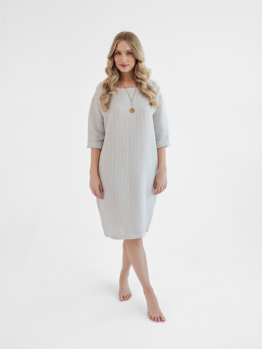 sukienki midi damskie Lniana Sukienka PEONY GREY STRIPES