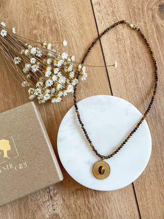 chokery Choker z tygrysim okiem medalion z oczkiem amulet