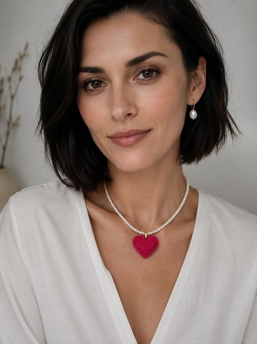 wisiory Naszyjnik PEARL HEART x Bardzo fuksja