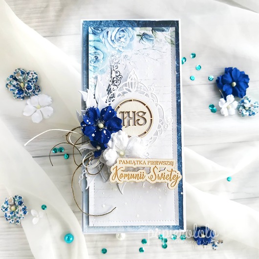 kartki scrapbooking Kartka komunijna - kolekcja Niebiesko mi