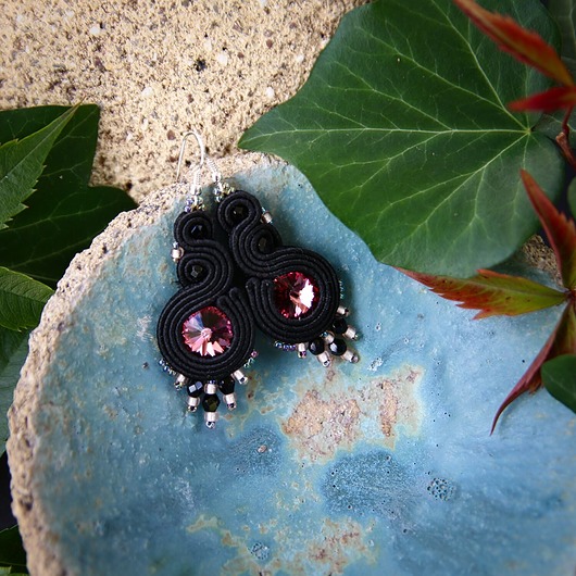 kolczyki soutache Ronja 7 - kolczyki z sutaszu, srebro.