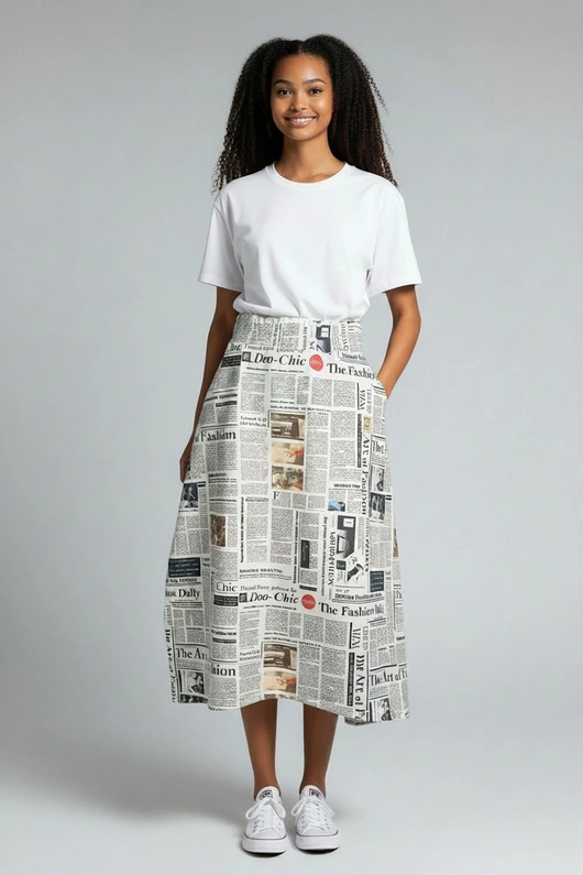 spódnice midi Spódnica midi Parampara wzór gazeta The Art of Fashion rozmiar L 40