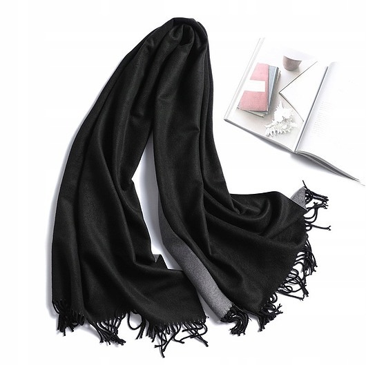 szale damskie SZAL SZALIK DAMSKI 100% KASZMIROWY czarny SZARY