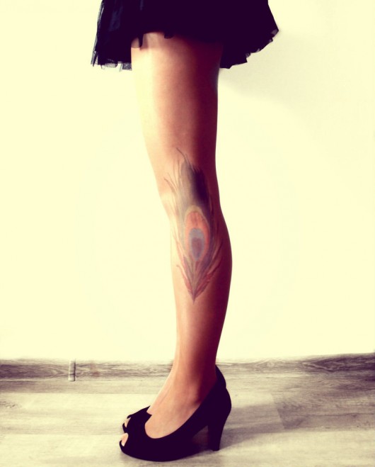 Rajstopy Tattoo Tights - Kolorowe pawie pióro Kelly at large