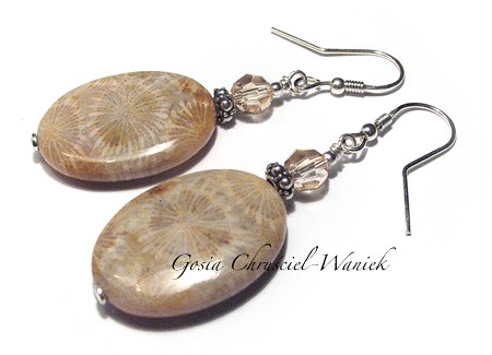 Koral fossil, srebro i kryształ Swarovski Gosia Chruściel-Waniek