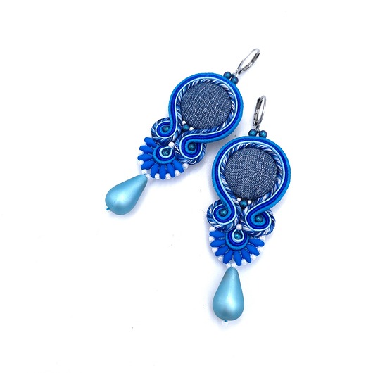 kolczyki soutache Kolczyki sutasz niebieske dżinsowe Ring codziennie z łezką
