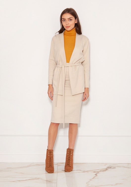 marynarki damskie Żakiet wiązany w pasie, ZA120 beż