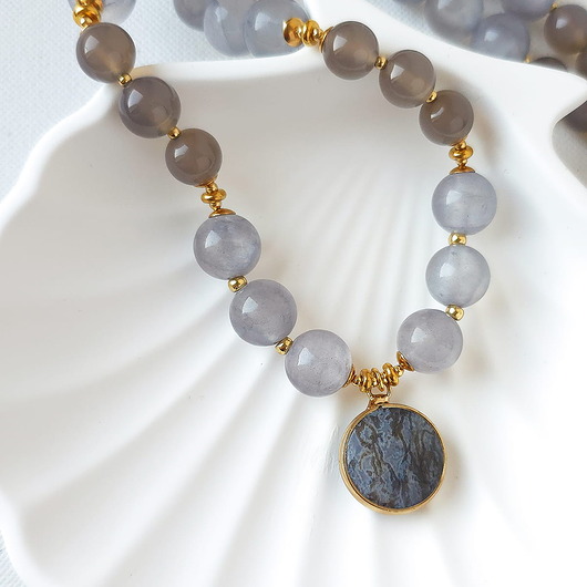 korale Naszyjnik z kamieni naturalnych: agat, jadeit