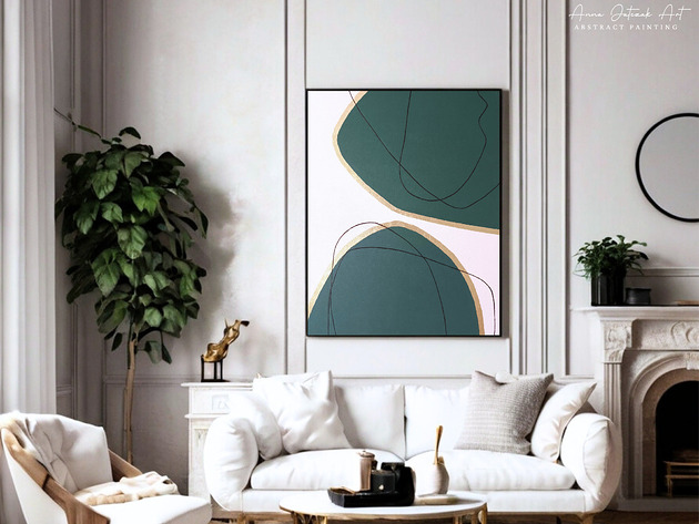 obrazy ZŁOTE KONTURY HARMONII  Ręcznie malowany obraz ze złotem 70x100 cm