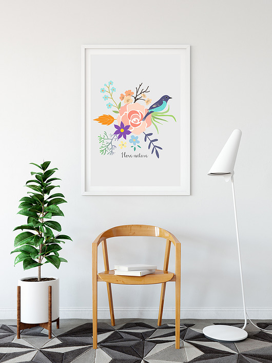 plakaty Plakat. Kwiaty i ptaki