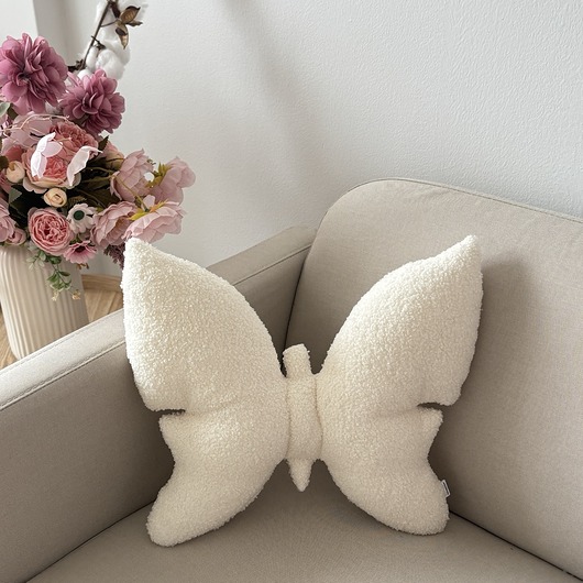 poduszki z grafiką Poduszka Dekoracyjna Motyl Ecru Boucle