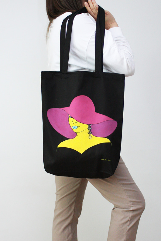 torby na zakupy Torba bawełniana ręcznie malowana czarna