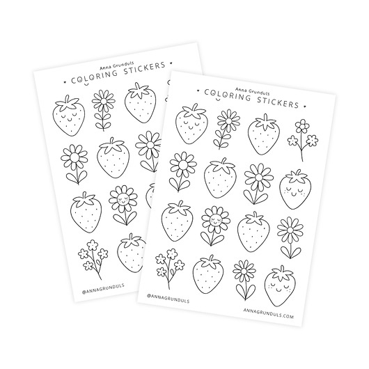 naklejki dla dzieci Naklejki do Kolorowania Truskawki Stokrotki 1 Arkusz
