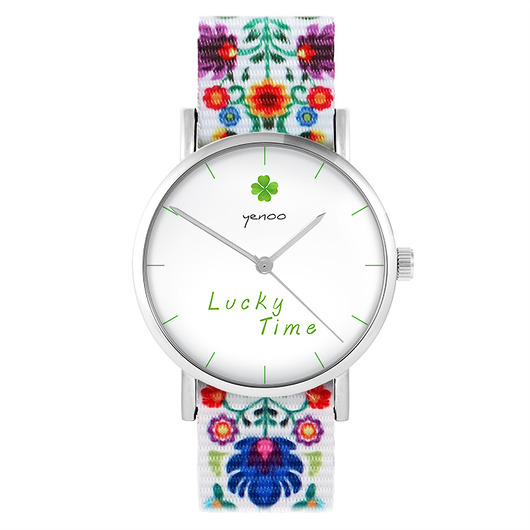 zegarki damskie Zegarek - Lucky time - folk biały, nato