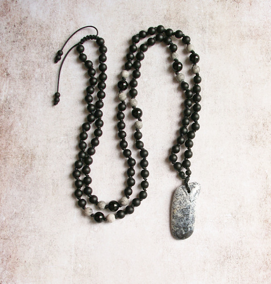 biżuteria męska S A L E : UNIKAT: opal dendrytowy, onyks - naszyjnik