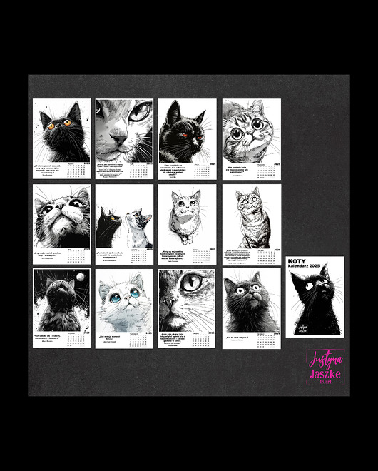 kalendarze i plannery Kalendarz 2025 13x18 cm lub 15x21 cm - Koty czarno-białe