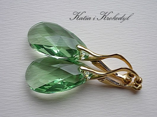 KLIPSY kryształ SWAROVSKI MIGDAŁY PERIDOT W ZŁOCIE Katia i krokodyl