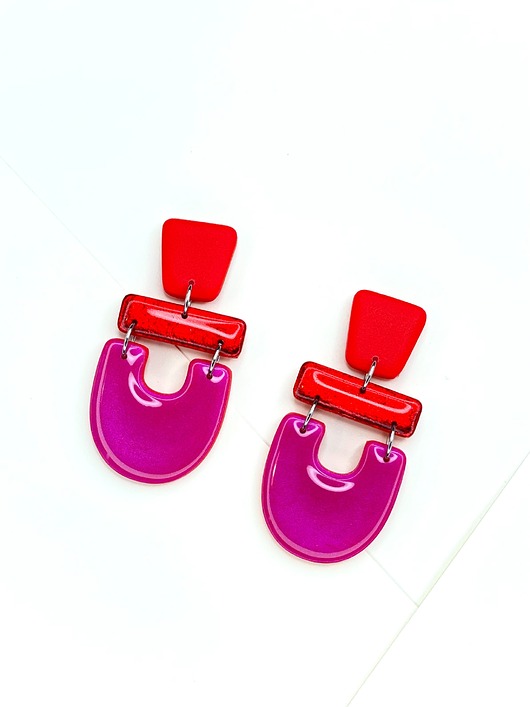 kolczyki z masy plastycznej Azteckie czerwone kolczyki