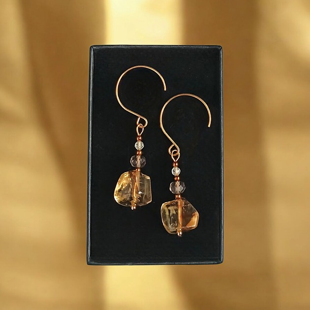 kolczyki z kamieniami Kolczyki DOBROBYT - cytryn, kwarc dymny, kryształ górski - otwarte