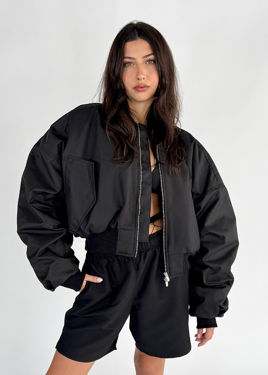 kurtki damskie Krótka kurtka typu bomber czarna