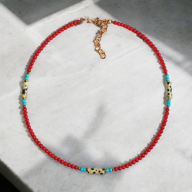 chokery Naszyjnik - choker : INDIA : koral, magnezyt, jaspis, hematyt