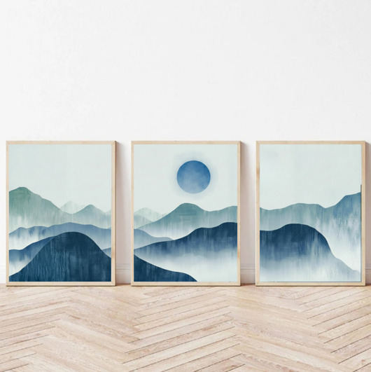plakaty 3 PLAKATY góry, krajobraz górski niebieski, ilustracja