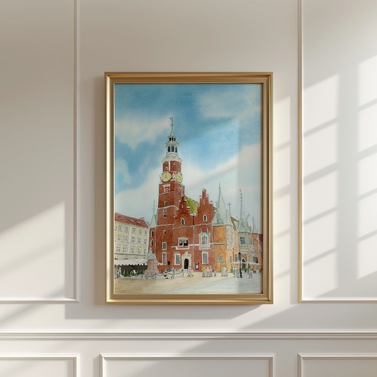 plakaty Plakat Wrocław, Ratusz, Rynek, akwarela