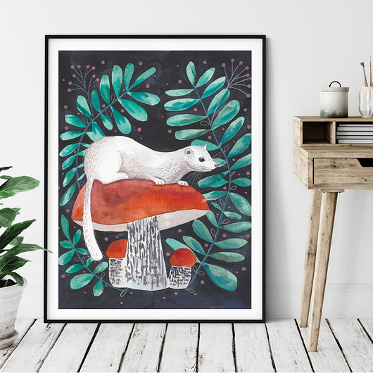 plakaty White Weasel ilustracja drukowana