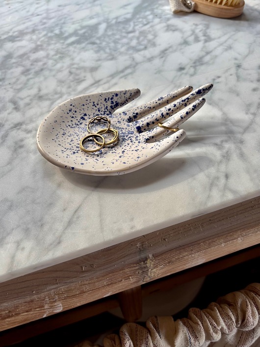pojemniki na biżuterię Ceramiczna Łapka Handmade Talerzyk na Biżuterię Niebieskie Ciapki